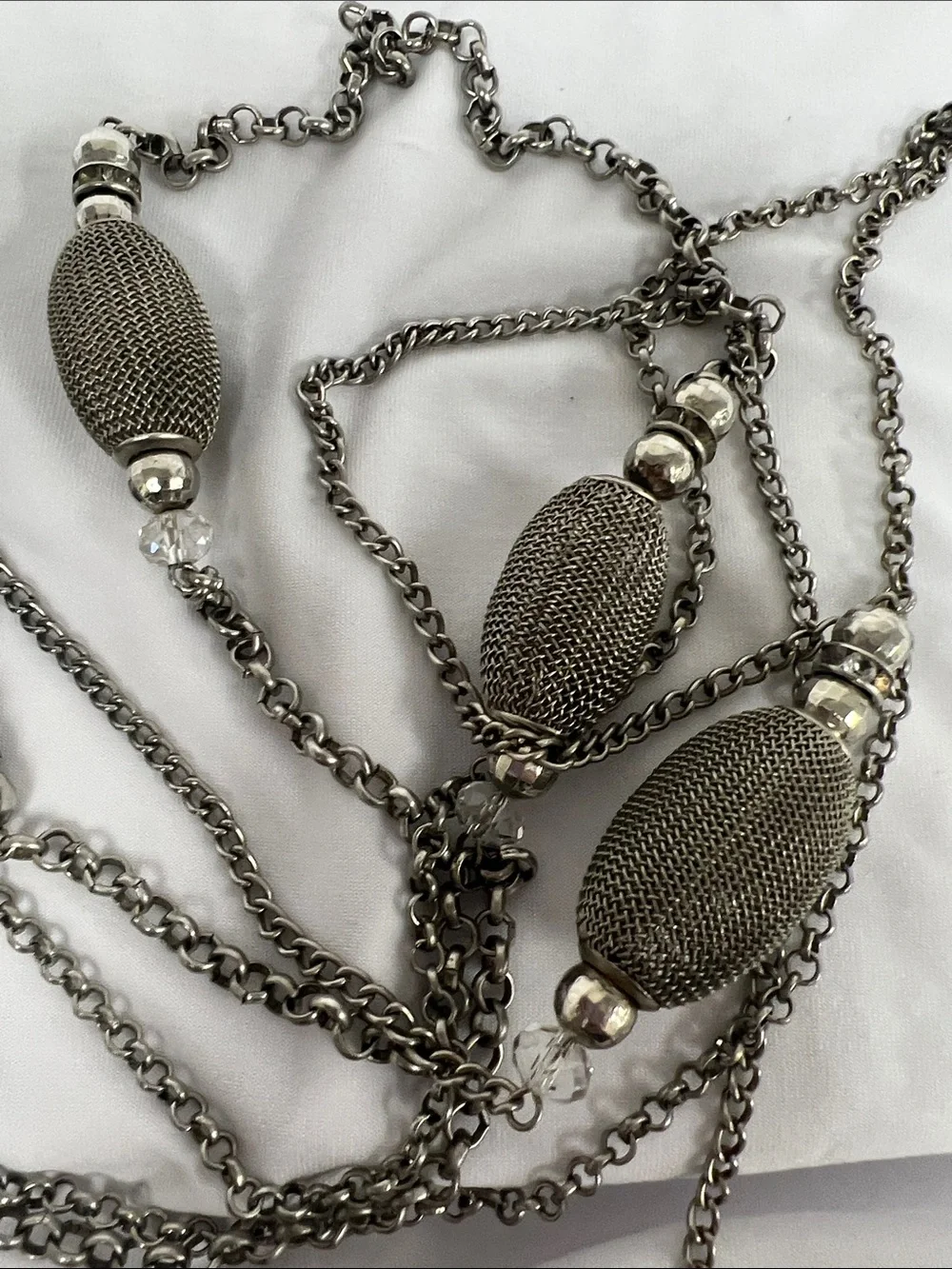 Silver Multi-Strand Beaded Long Necklace - Women Jewelry